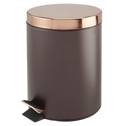 mDesign Pedal Bin - Metal Waste Bin with Pedal, Lid and Plastic Bucket Insert - Perfect for Bathroom, Kitchen, and Office - Ergonomic Design - Bronze/Rose Gold