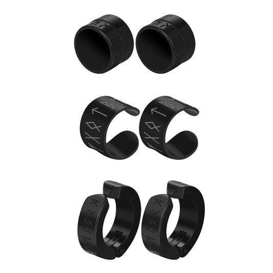 6PCS Viking Non-Piercing Magnetic Earrings: Stainless Steel Black Punk Fake Cheater Studs Clip On Jewelry for Men Women