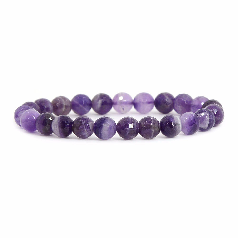Justinstones Natural Faceted African Amethyst Gemstone 8mm Round Beads Stretch Bracelet 7 Inch