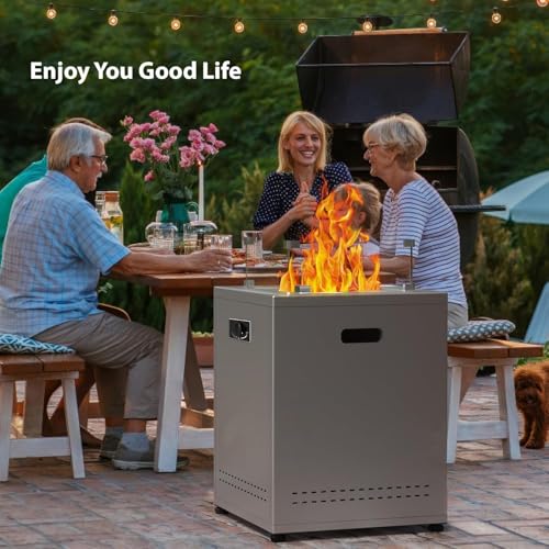 20" Square Smokeless Propane Fire Pit Table, 50,000 BTU Portable Outdoor Patio Heater with Lava Rocks, Glass Wind Guard & Cover for Deck, Backyard, Garden, Camping (Black)