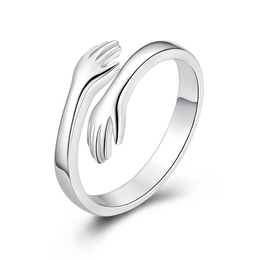 ACJFA Hug Rings for Women Sterling Silver Adjustable Ring for Women Daughter Hand Ring Jewelry for Birthday Gifts Holiday Gift for Teens(No engraved)
