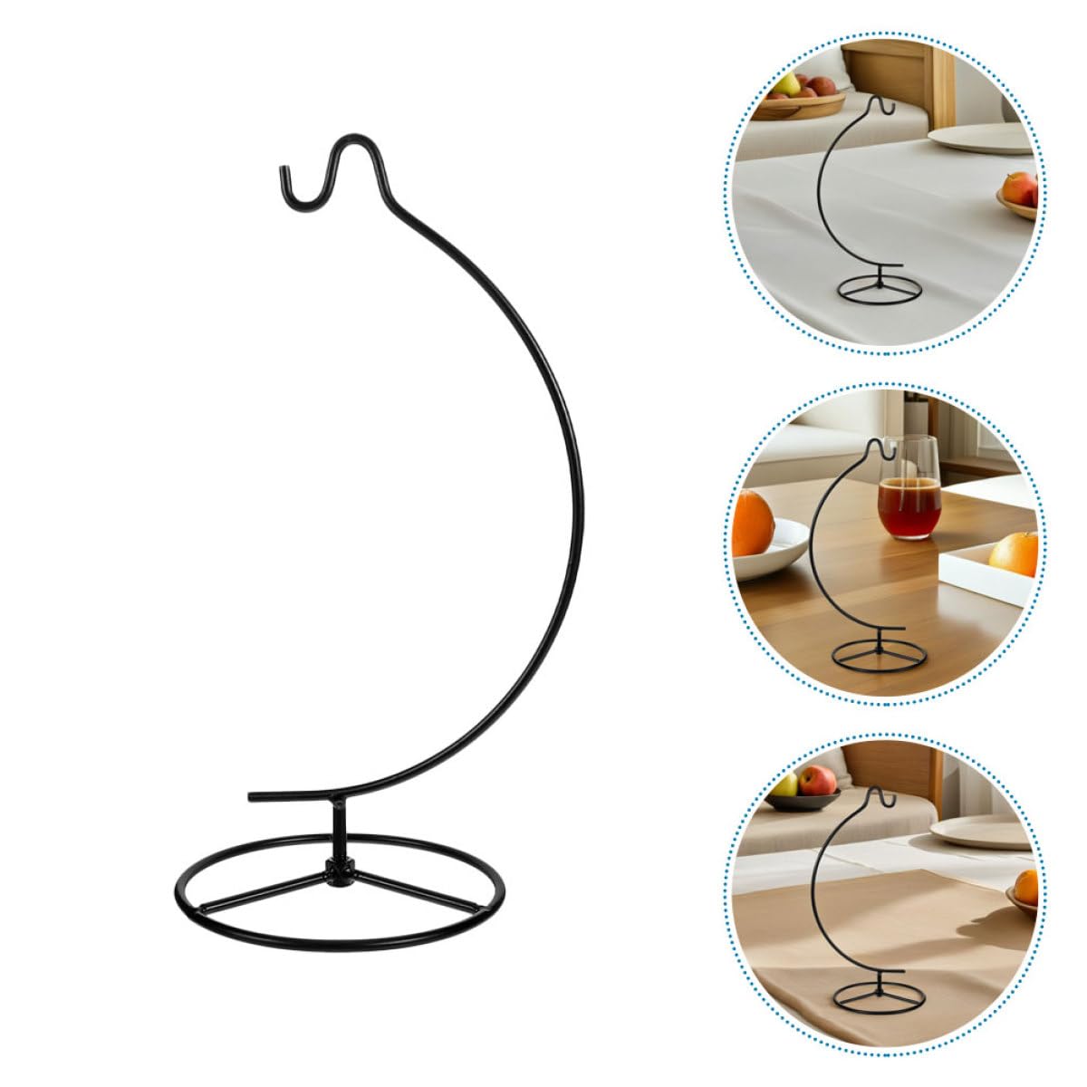 RUNROTOO 2pcs Moon-shaped Iron Hook Rack for Hanging Air Plant Holders and Micro Landscape Bottle Display Stands, Black Metal Ornament Display Hangers for Home Décor and Indoor Hanging Pots