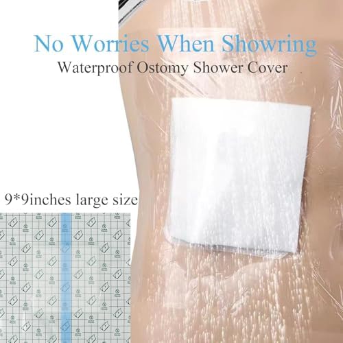 YOYOFOX Waterproof Ostomy Bag Shower Covers, 9"x9" Large Dialysis Catheter Protector Shields with Non-Stick Center Pad Adhesive Dressing Bandage 25 Pack
