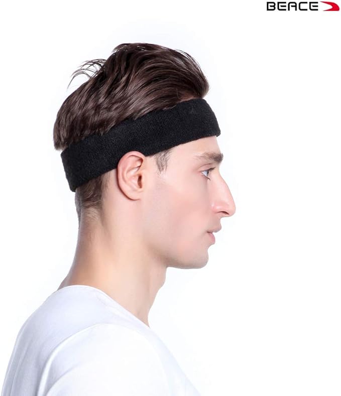 BEACE Sweatbands Sports Headband for Men & Women - Moisture Wicking Athletic Cotton Terry Cloth Sweatband for Tennis, Basketball, Running, Gym, Working Out
