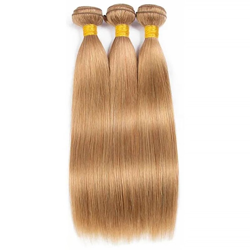 Honey Blonde Human Hair Bundles 16 18 20 Inch Straight Bundles Human Hair Unprocessed Native Virgin Hair 100/PC 3 Extensions #27 Blonde Color Wet and Wavy Human Hair Extensions for Women