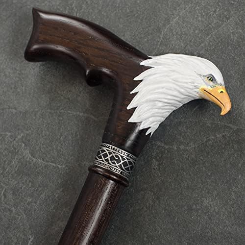 Asterom Hand-Painted Wooden Carved Walking Cane for Men - Bald Eagle - Unique Wood Cane Stylish Walking Stick