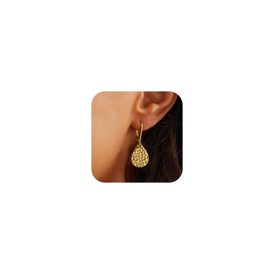 ALEXCRAFT Hammered Teardrop Gold Dangle Earrings for Women Hypoallergenic 14K Gold Teardrop Leverback Hanging Drop Earrings Jewelry for Women