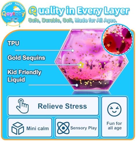 Squishy Liquid Sensory Gel Tiles 9 Packs - Hexagon Liquid Sensory Toys for Stress Relief & Fidget Fun, Washable Sensory Floor Tiles for Toddles 3+ Home, Classroom, Travel