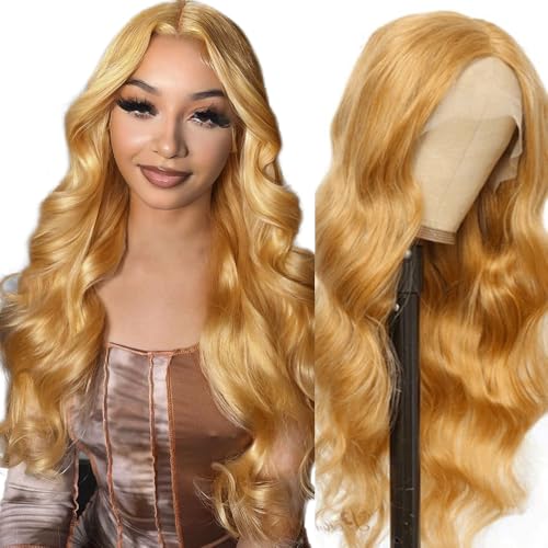 SOSATISFY Honey Blonde Lace Front Wig Human Hair 200% Density 13x4 Body Wave Wig Blonde Hd Lace Front Wig Human Hair Pre Plucked With Baby Hairline 27# Colored Wigs for Women 22 Inch