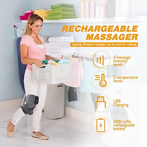 Cordless Knee Massager with Heat Vibration, Electric Heated Knee Brace Shoulder Heating Pads Elbow Wrap for Pain Relief (Pack of 1 Grey)