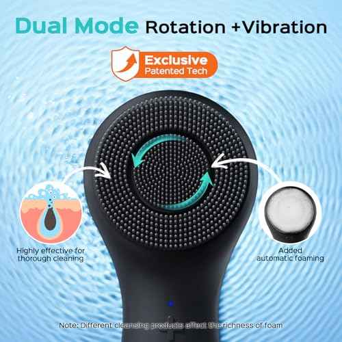 COSLUS Face Scrubber Facial Cleansing Brush: 2 in 1 Spin and Vibration Patented Tech, Silicone Electric Exfoliator Scrubber with Automatic Foaming, Waterproof Face Cleanser Brush for Men and Women