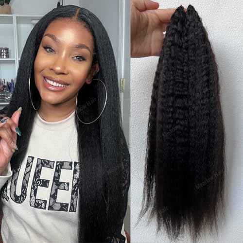 Kinky Straight Knotless Pre Separated Crochet Human Hair Extensions Pre Looped Braids Bundles With Threading Burmese Virgin Human Hair for Braiding Micro Link Meadow Hair 18inch 60g