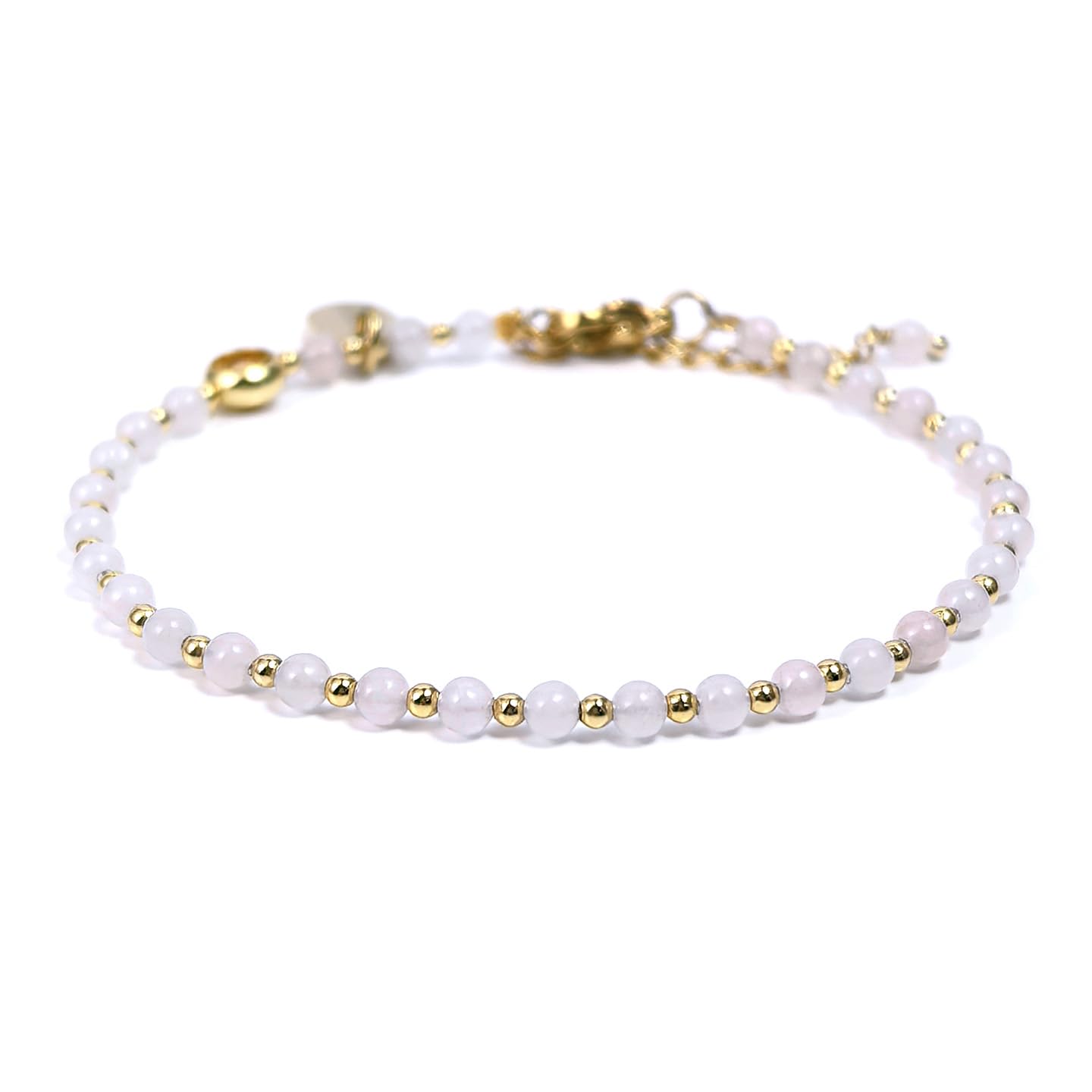 Morchic 3mm Pink Rose Quartz Natural Gemstone Beaded Bracelet for Women, Dainty Tiny Charm Jewelry, Adjustable 7.1-8.6", Ideal Birthday Holiday Gift