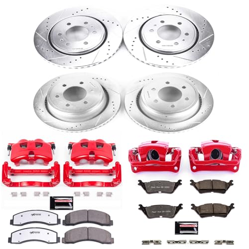 PowerStop Front and Rear Brake & Caliper Kit For Ford F-150 2012-18 - Drilled and Slotted Truck & Tow Disc Rotors with Ceramic Brake Pads Upgrade, KC6268-36