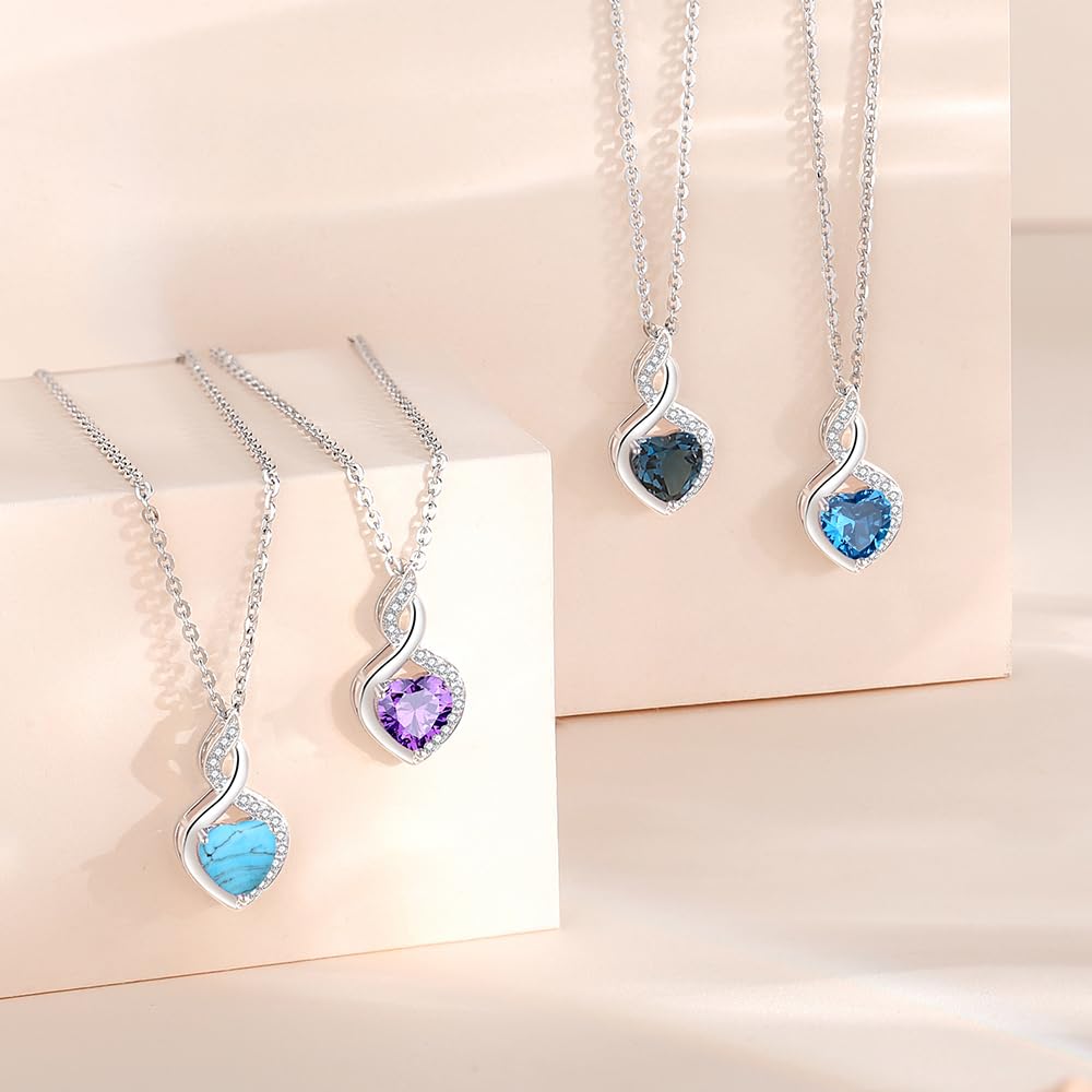 FANCIME Amethyst Necklace 14K Solid White Gold Heart Pendant with Diamond February Birthstone Necklace Jewelry Gifts for Mom Women
