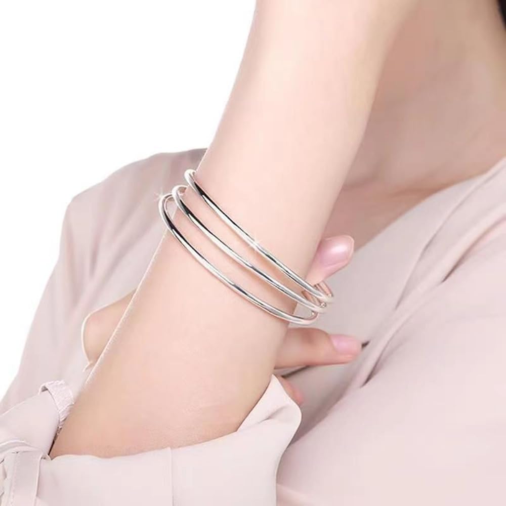 Sterling Silver Bangle Bracelets for Women,Fashion Jewelry Simple Adjustable 925 Silver Cuff Bangles for Women Mom Wife Valentine Mothers Day Gift