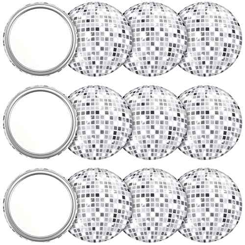 Qunclay 12 Pcs Disco Ball Compact Mirror 2.76 Inch Vintage Round Pocket Mirror Makeup Mini Mirror Handheld Portable Mirror for Purse, Women Gift Disco Party Supply Travel Daily (Silver)