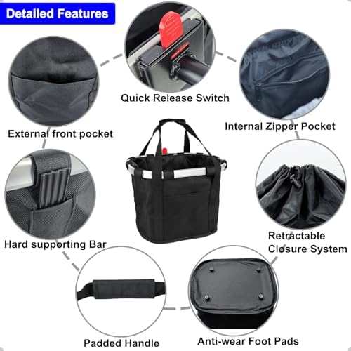 Removable Knee Scooter Basket Accessory with Handle, Upgrade Quick Release Cloth Electric Scooter Basket Front, Fits Most Knee Scooter Walker Models and Scooter