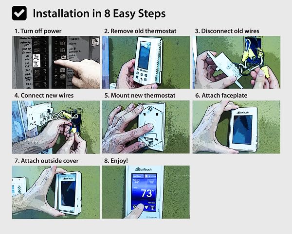 SunTouch CommandPLUS Floor Heating Thermostat SunStat 500950 Universal WiFi Programmable Touchscreen + Floor Sensor Included 120V/240V