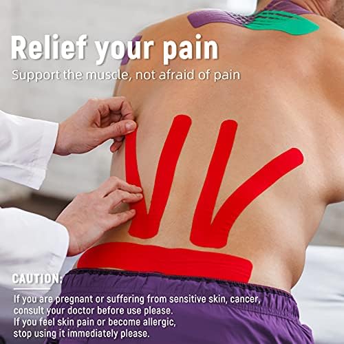 4 Pack Kinesiology Tape for Sports Athletes - 16 FT Waterproof Athletic Tape for The Knee, Elbow and Shoulder Muscles, etc.(5m X 5cm) (Black)