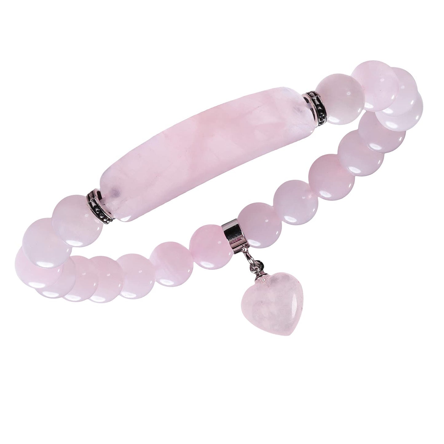 TUMBEELLUWA Healing Stone Bracelet 8mm Beads Chakra Crystal Energy Heart Charm Bracelet Handmade Jewelry for Women, Rose Quartz