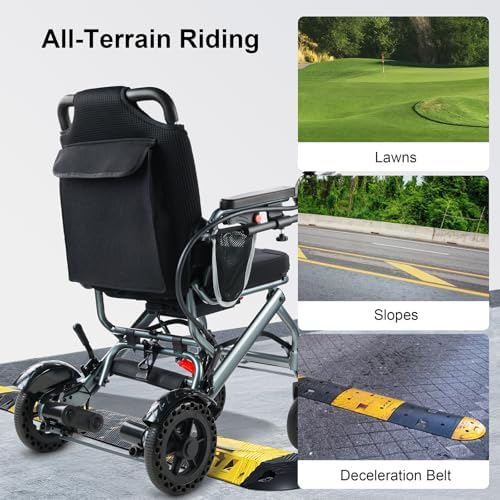 Lightweight Foldable Electric Wheelchair, Only 33lbs, Wheelchairs for Adults, Removable Lithium Battery, All Terrain Portable Motorized Wheelchairs for Seniors, Airline Approval (Grey) (Grey)