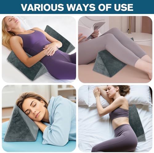 16.5 x 10 x 8 Inches Grey Wedge Pillow Set for Post-Surgery Support & Leg Elevation 3 Piece Orthopedic Bed Pillows for Reading Sleeping Posture Comfort Washable Cover with Non-Slip Base
