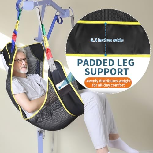 Universal Full Body Patient Lift Sling, Mesh Fabric Patient Sling Transfer and Bathing aids, 500lb Weight Capacity (Large-Black)