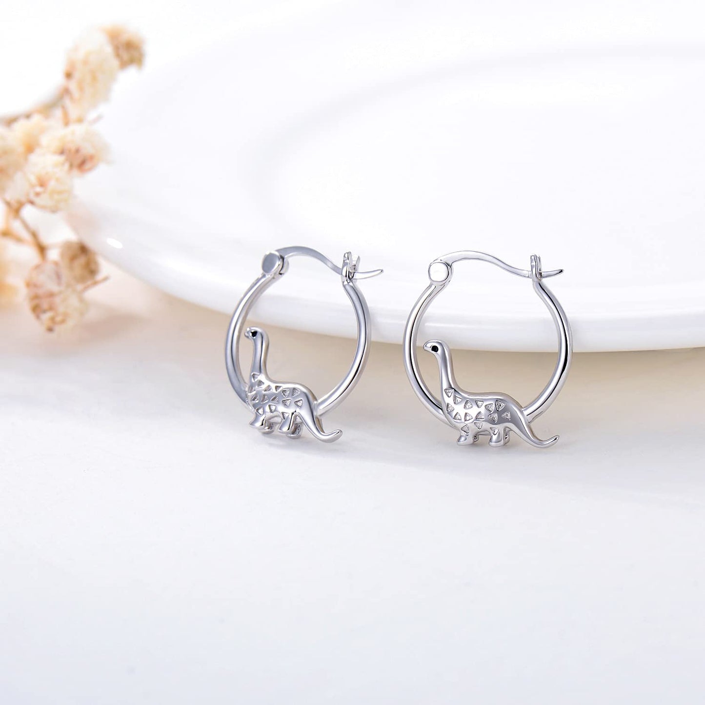 Dinosaur Earrings Sterling Silver Small Hoop Earrings for sensitive ears Cute Dinosaur Jewelry Gifts for Women Daughter