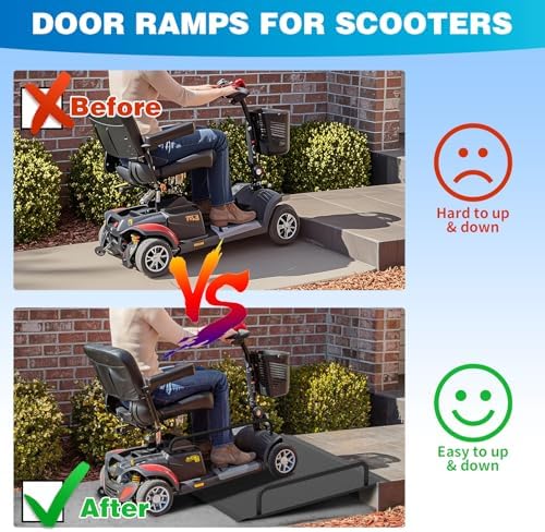 Door Threshold Ramp with Detachable Handles Fits for 2.0" to 9.0" Rise, Wheelchair Doorway Ramp for Scooters/Elderly/Walkers/Stairs(800 LBs Loading, 33.5" L*31.5" W, Alloy Iron, 37.5 LBs)