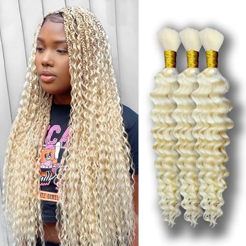 Eileen 613 Blonde human braiding hair 22 Inch 150g 3 Bundles Deep Wave Bulk Human Hair for Braiding Curly Human Hair for Boho Braids Water Wet and Wavy