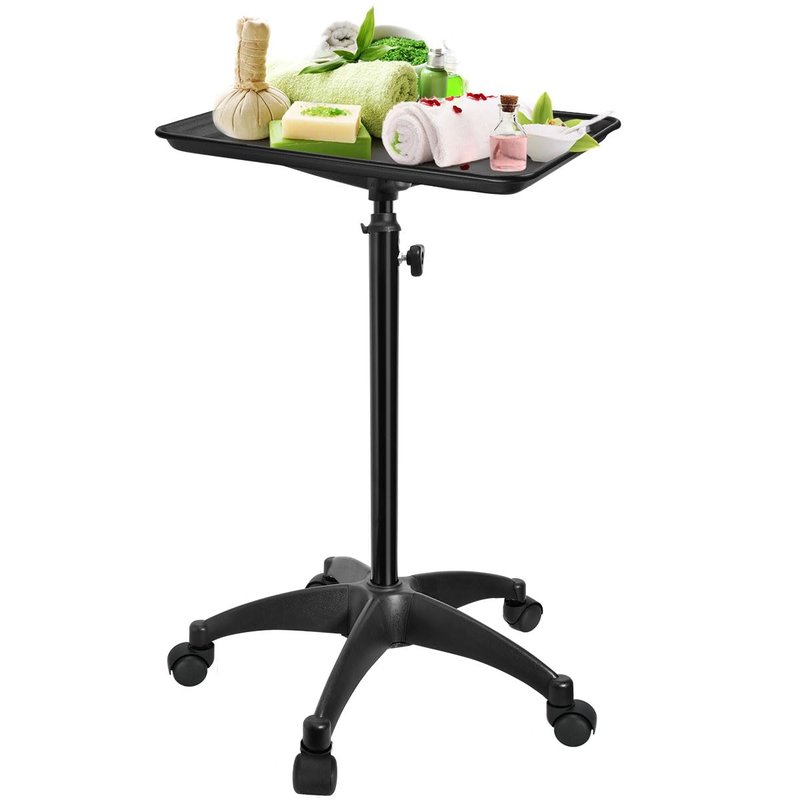 JOSTZHXIN Salon Rolling Tray, Premium Aluminum Tattoo Tray Rolling Cart, Height Adjustable Styling Tray, Service Storage Tray Trolley for Beauty Salon Clinic Spa