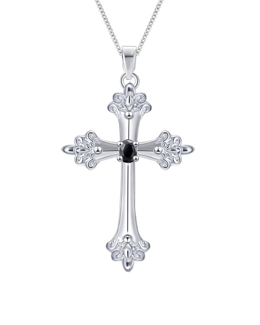 ACECHA Silver Cross Necklace for Women, Dainty Faith Cross Pendant Necklaces with Birthflower Jewelry for Mom Wife Daughter Sister | Gifts for Birthday Anniversary Christmas Easter(Iris)
