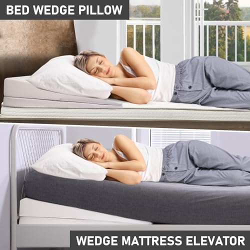 SUNYRISY Adjustable Wide Size Bed Wedge Pillow, Wedge Mattress Topper with Washable Cover, Mattress Wedge Lifter, Inclined Mattress Elevator for Acid Reflux, Neck & Back Pain, Anti-snoring, Twin