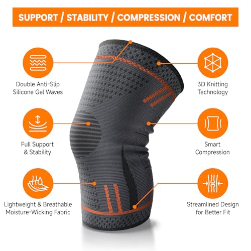 Compression Knee Brace for Women Men 2 Pack Compression Knee Sleeve Knee Brace for Knee Pain Arthritis Meniscus Tear Knee Support for Running Workout Wrestling Weightlifting Sport Athletics Orange XL