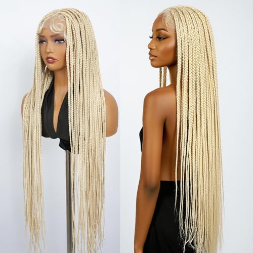 YMSGlRL 36 Inch 613 Knotless Braided Wigs for Women Box Braided Full Lace Premium Synthetic Wig with Baby Hair Long Box Braid Wig with Natural Hairline Look