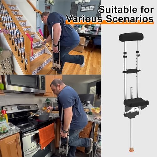 Pain Free Knee Crutch with Safety Kneepads, Ergonomic Knee Crutches with Support Platform for Enhanced Stability and Comfort, Smart Peg Leg Crutch for Single Leg Injuries