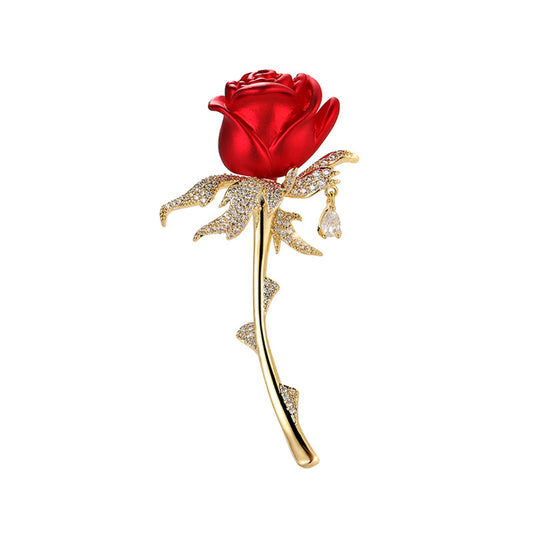 AILONMEI Elegant Pearl Flower Designer Brooch Pins Broches Costume Jewelry For Women Fashion Christmas Gift (Red Rose)