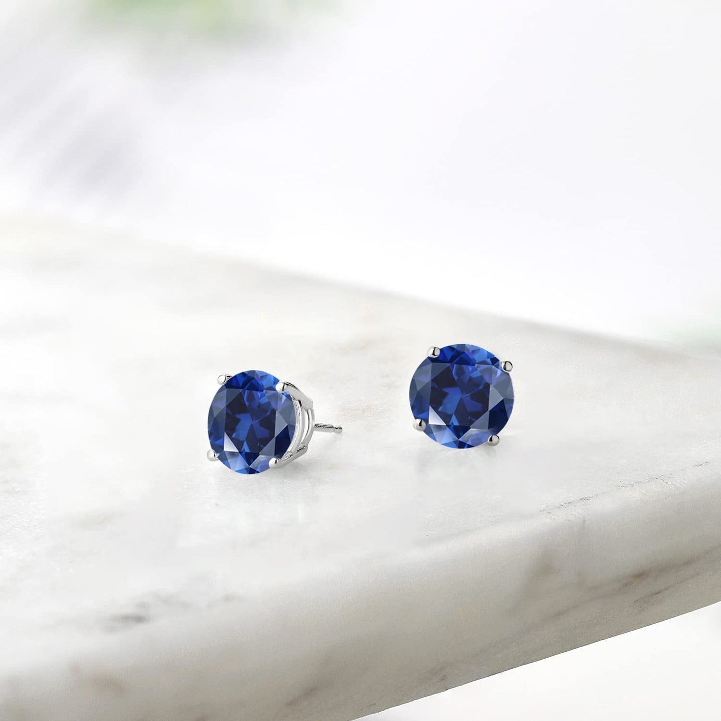 Gem Stone King 2-4 Cttw Round Gemstone Birthstone Stud Earrings For Women Men | 925 Sterling Silver | Round 7MM | Fine Jewelry Gifts for Women Her Mom Wife Men | Blue Created Sapphire-September