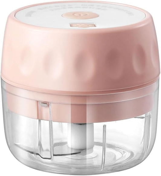 Mini Portable Electric Chopper for Garlic Onion, 100ML Electric Garlic Chopper Food Chopper, USB Rechargeable Vegetable Chopper Garlic Mincer Small Food Processor for Veggie Meat (Gray : Pink)