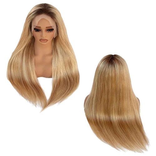 Blonlier 13x6 Medium brown/Golden Brown to Bleach Blonde Highlights Straight Lace front Wigs Human Hair 22in for Black Women HD Lace Glueless Pre Plucked 180% Density Brazilian Virgin Human Hair 22in