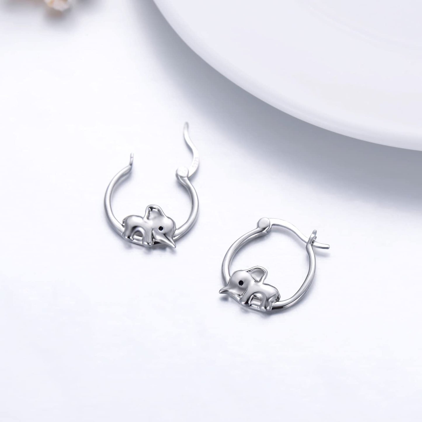JUSTKIDSTOY Sterling Silver Elephant Huggie Hoop Earrings for Sensitive Ears - Elephant Jewelry Birthday Graduation Gifts for Women Daughter Her