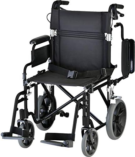NOVA Medical Products NOVA Lightweight Transport Chair with Locking Hand Brakes, 2” Rear Wheels, Removable & Flip Up Arms for Easy Transfer, AntiTippers Included, Black, 1 Count