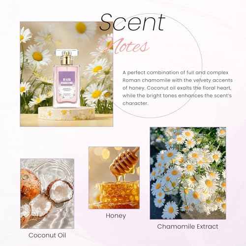 Hair Perfume for Women Long Lasting Pheromone, Hair Body Mist Spray Fragrance Essential Oil Odors Remove, Honey Infused Coconut Chamomile for Hydrating Shine, Alcohol Free, 50 ml