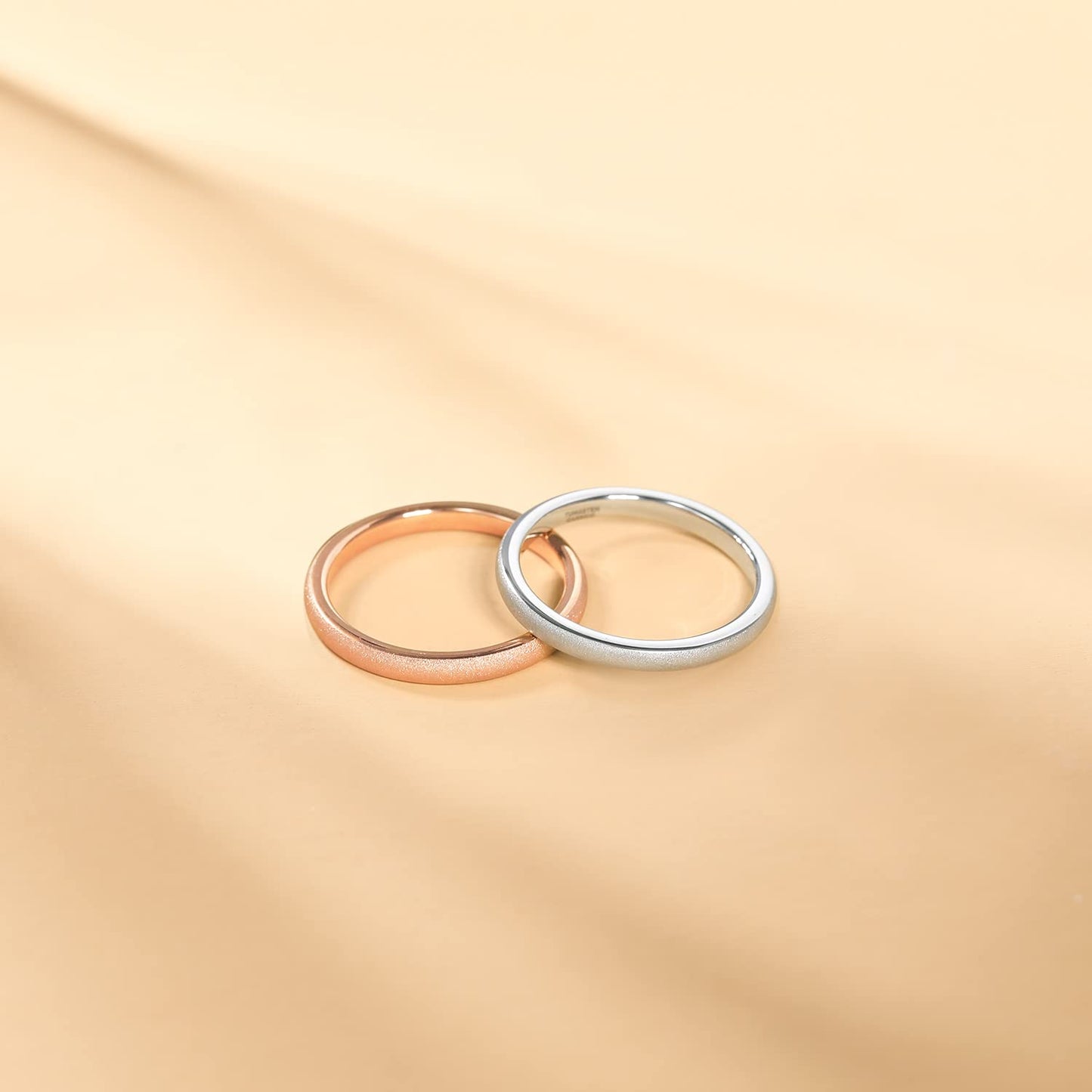 Greenpod 2mm Thin Rose Gold Plated Tungsten Ring for Women Dome Sandblasted Stackable Wedding Bands Comfort Fit Size 5
