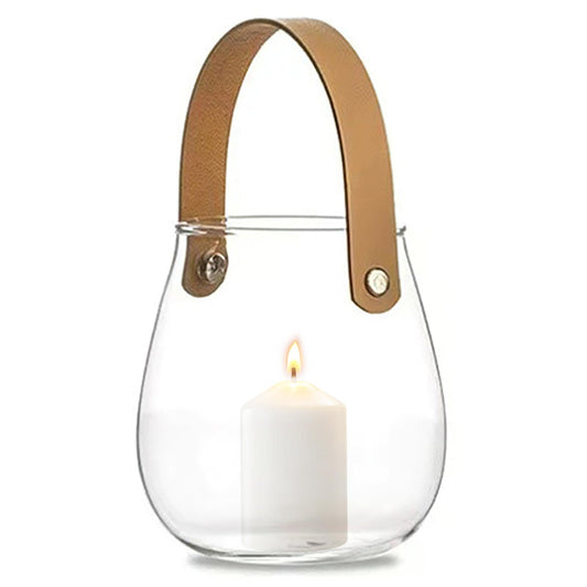 Aguoqwen Hanging Candle Holder with Leather Handle, 1 PCS Clear Glass Tea Light Holders, Small Table Centerpieces Wedding Decor Party Dinner Home Decorations Festivals Christmas