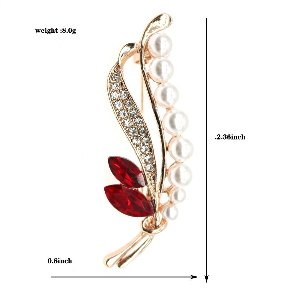 Flower Crystal Brooches Pins Fashion Beautiful Created Rhinestone Floral Brooch Good Idea for Party Dance Wedding Banquet for Elegant Women Girl (Pearl leaf brooch)