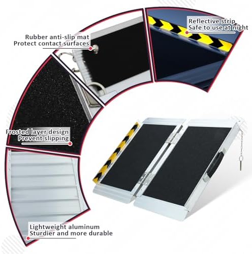 PENSUN 2FT Wheelchair Ramp, 24" L x 29" W Threshold Ramps, Non-Skid Portable Foldable Wheelchair Ramps for Steps, Lightweight with Handle, for Home, Stairs, Doorways, Curbs / 600lbs Capacity (2FT)
