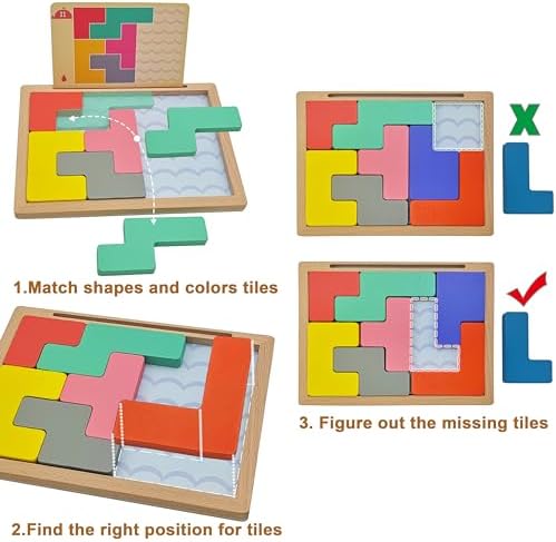 8 Wooden Tiles Matching Dementia Activities for Seniors, Easy Memory Games for Alzheimers Patients, Cognitive Craft Gifts for Elderly Women, Large Puzzle Pattern Blocks Matching Board Gadgets