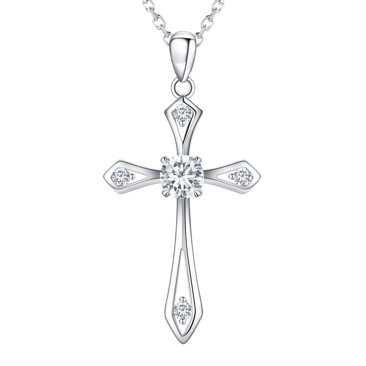 Dainty Cross Birthstone Necklace for Women,Sterling Silver Simulated Diamond April Birthstone Pendant,First Communion Faith Jewelry Religious Gifts on Birthday Mother's Day for Her/Wife/Mom/Sister